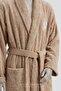 Women's Bathrobe 100% Cotton with Piping on the Edges Durable Soft Brown Size S - 3