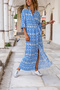 Women's Blue Double Breasted Collar Deep Slit Long Sleeve Summer Dress 3415341 - 4