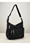 Women's Black Waterproof Crinkle Fabric 6-Compartment Shoulder Bag