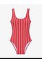 Women's Striped One-Piece Swimsuit Blue - Red - 4