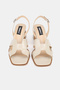 Women's Beige Patent Leather Genuine Natural Leather Thick Heel Open Back Shoes, Size 35-41 - 4