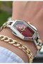 Chain Model-Steel Cord-Women's Wristwatch-Gold Silver Burgundy Color-2 Years Warranty-Bracelet Gifted Hmj4Fc3