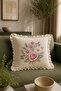 Ruffled Floral Patterned Decorative Throw Pillow Cover 100% Cotton Organic Dye Printed 45X45 cm - 2