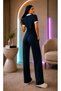 Eli̇na Navy Blue Double Suit Palazzo Compact Fabric Modal Fabric Trousers Set (Soft Fabric and Non-Shrinkable) - 3