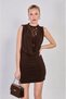 Women's Degaje Collar Lace Detailed Short Dress - Bitter Brown - 5