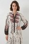 Women's Shirt Collar, Gathered Waist, Floral Patterned Viscose A.Red Hijab Dress - 5