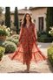 Retro Floral Motif Comfortable Cut Maxi Dress with Elastic Waist - 2