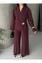 Women's Double-Breasted Collared Trouser Suit with Belt, Stylish Two-Piece Set - 6