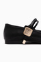 Amilia Black Buckle Detailed Blunt Toe Women's Ballerinas - 5