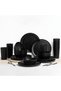 24 Piece Black Dinnerware Set, Unbreakable Plastic Plates Bowls Cups, BPA Free Reusable Tableware