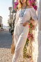 Women's Alaçatı Linen White Elastic Waist Buttoned Mesh Linen Shalwar Trousers - 2