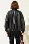 Women's Bomber Collar Printed Black Jacket - 5