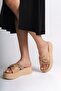 Ruby Flat Heeled Stone Cross Stripe Thick and Orthopedic Sole Women's Slippers Ctt - Skin - 3