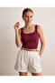 Women's Burgundy U-Neck Thick Strap Ribbed Knitwear Athlete Blouse