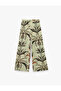 Viscose Fabric Pleated Detailed Pocketed Belted Floral Patterned Wide Leg Trousers - 5