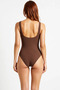 Women's Swimsuit Square Neck Sleeveless Regular Fit Without Underwire Covered Flat Knitted Raschel Woven Regular Back - 5