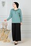 Women's Aqua Green Lycra Long Sleeve Front Patterned Mother's Combed Cotton Blouse Mother's Day Special Day - 7