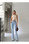 Ice Cream Color Front Leg Pleats Slit Lycra Spanish/Flare Leg Denim Pants - 2