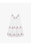 Cotton Floral Embroidery Detailed Sleeveless Lace-Up Double Breasted Collar Mini Dress - 3
