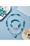 Natural Stone Turquoise White Cat's Eye and Flat Onyx Necklace and Bracelet Set