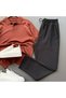 Nurse Collar Ribbed Knitwear T-Shirt + Ribbed Trousers 2-Piece Combination - 3