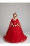Girl's Princess Model Evening Dress with Sleeve Detail - 3