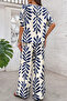 New Season Women's Short Sleeve V-Neck Patterned Aerobin Blouse and Trousers Holiday Double Set - 5