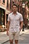 Red Geometric and Minimal Patterned Short Sleeve Men's Shirt on a White Background