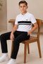 6-15 Years Old Boys' White Striped Polo Collar T-Shirt Jagger Pants Stylish Combination - 2