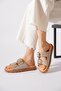 Urena beige genuine leather women's slippers with double buckle strap - 2