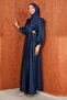 Navy Blue Side Tie Satin Evening Dress - 4