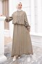 Khaki Elastic Sleeve Zippered Jacket and Skirt Set