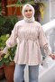Beige Buttoned Sleeve Elastic Waist Drawstring Modal Woven Shirt