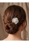 Silver Ceramic Flower Patterned Bridal Hair Accessory with Pearls, Promise, Engagement, Wedding Comb Clip - 2