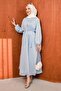 Baby Blue Bow Tie Dress with Ribbed Detail - 4