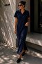 Women's Polo Collar Basic Maxi Dress with Slit Detail, Loose Casual Comfortable Dress My3535 - 4