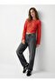 Elegant Red Blouse with Long Sleeves and Lace Detail