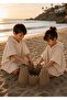 Heart Embroidered Muslin Fabric Mother Father Child Combination Poncho - 7