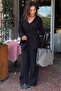 Black V-Neck Buttoned Belted Double Modal Women's Suit Mg2619 - 5