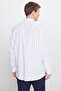Men's White-Navy Blue 100% Cotton Slim Fit Slim Fit Button-Down Collar Striped Shirt - 5