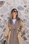 Camel Standard Size Plaid Trench Coat - 5