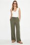 Women's Khaki Lace-Up Elastic Waist Muslin Wide Leg Trousers Yp5502 60286190 - 2