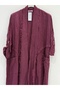 Women's Burgundy Italian Cut-Off Foldable Sleeve Oversize Long Linen Kaftan with Pockets 40 - 48 Size - 2