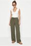 Women's Khaki Lace-Up Elastic Waist Muslin Wide Leg Trousers Yp5502 60286190