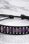 Women's Men's Amethyst Stone Purple Button Lock Natural Stone Leather Bracelet - 4