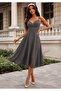 Women's strapless, crossover neckline, midi janjan crepe dress - 2