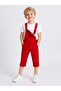 Boy's Red Gabardine Salopet Overalls - Single Jersey T-Shirt Capri Set Brother Combination - 4
