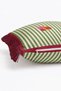 Green Cream Striped Rose Bouquet Fringed Throw Pillow Cover - Vintage Pillowcase with Burgundy Tassels - 6
