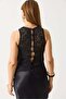 Women's Lace Detailed Degaje Collar Backless Blouse Black - 4