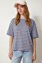 Striped Oversize Knitted T-Shirt Lcr0124 Blue - 2